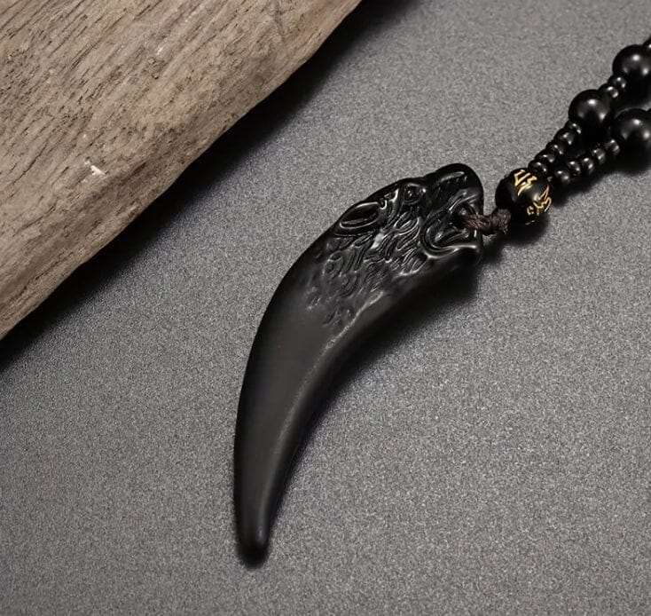 Fenrir Fang Zahn Obsidian Perlenkette Retouren-Rebell 