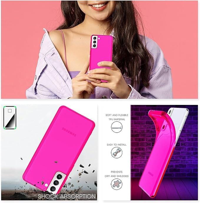 NALIA Klare Neon Silikonhülle kompatibel mit Samsung Galaxy S21 Plus Hülle, Durchsichtig Bunt Leuchtend Anti-Gelb Vergilbungsfrei Dünne Robuste Schutzhülle Silikon Handyhülle Cover Case, Farbe:Pink - Retouren-Rebell